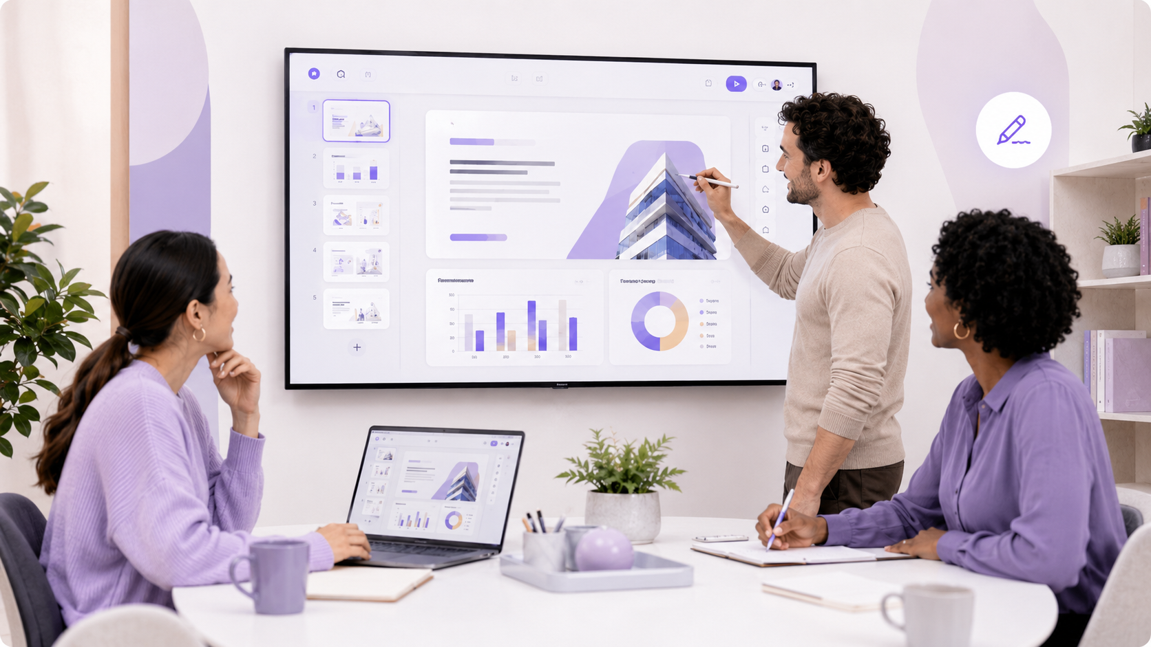 Team editing and reviewing an AI-generated presentation together