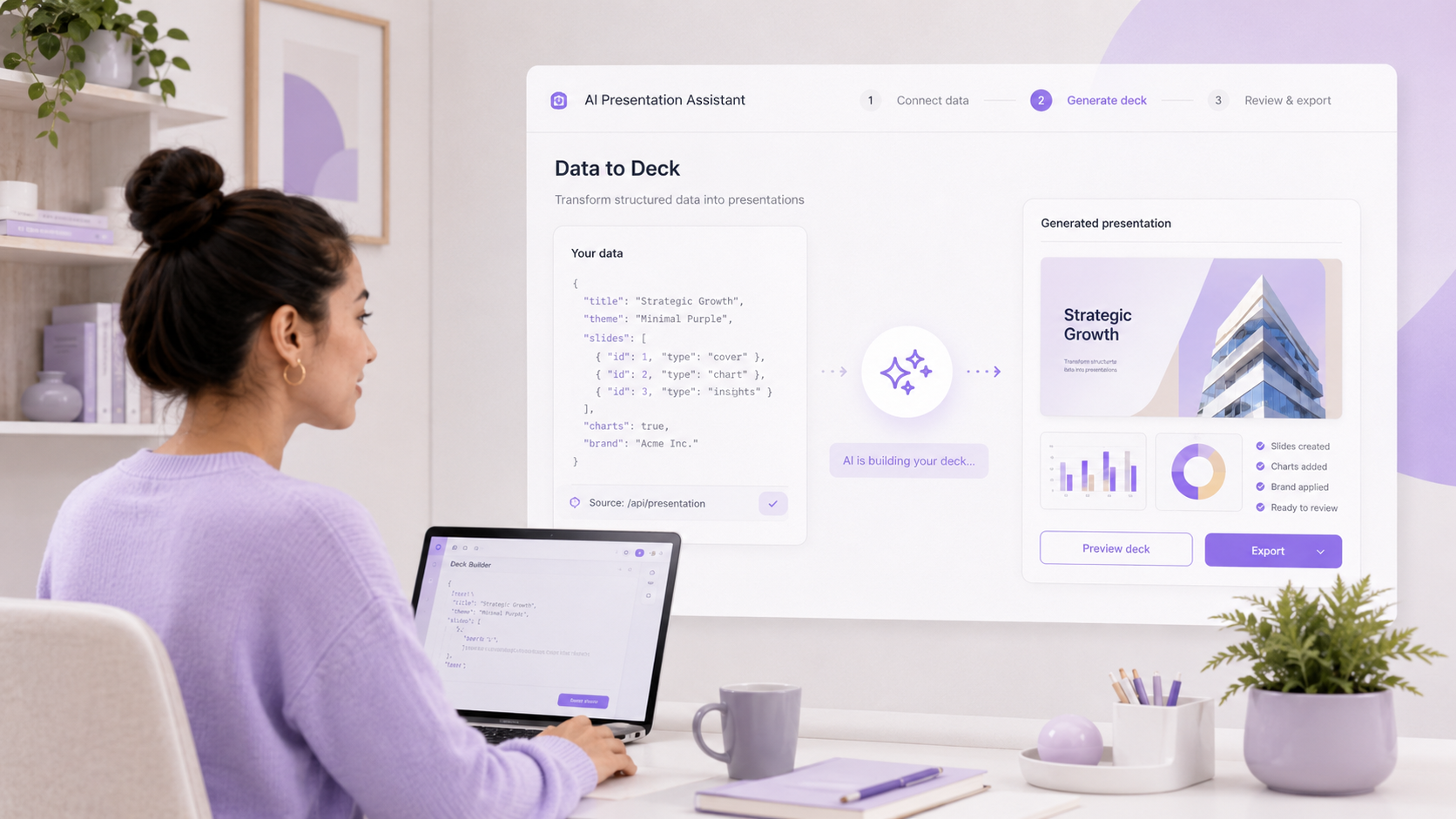 Structured data and API workflow generating presentation slides
